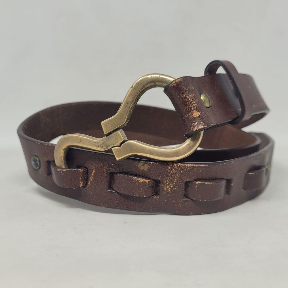 Orvis Belt 38 Brown Full Grain Leather Brass Hook Hoof Pick Equestrian Rugged